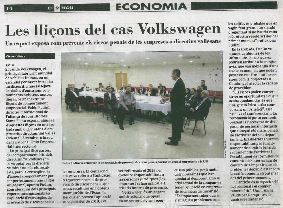 articulo El9 Nou tertulia caso Volkswagen