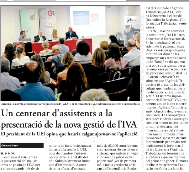 Noticia 9 NOU sobre la jornada sobre el nuevo sistema de gestión del IVA